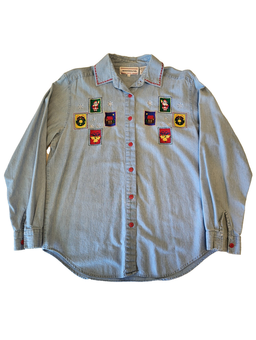 VTG Westbound Casual Women's Sz S Embroidered Christmas Winter Themed Button Up